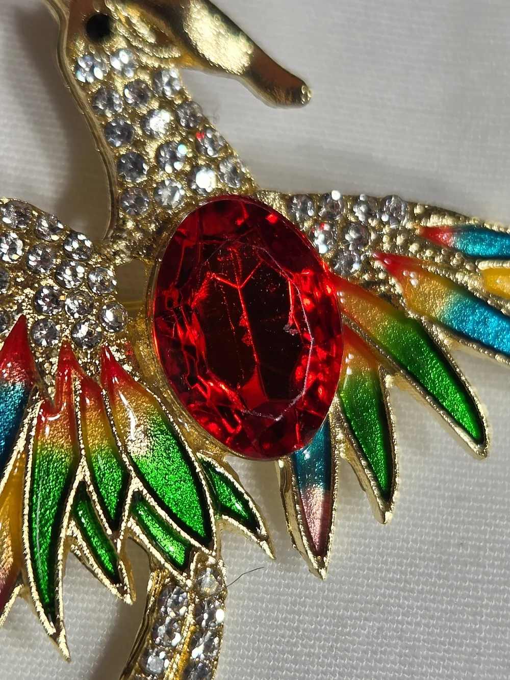 Gold-Tone Multicolor Parrot Brooch with Red Stone - Pets Bird Accessory